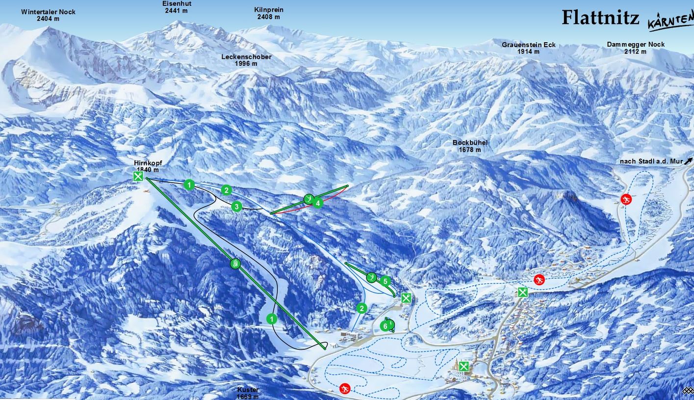 Pistenplan des Skigebietes Flattnitz